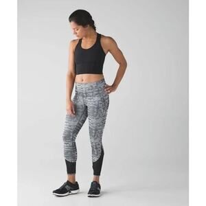 [Lululemon] Gray Jacquard Mid Rise Beat The Heat Tight Mesh Run Leggings Size 8